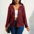thumbnail image 6 of YTCAMLO Shiny Sequin Jackets for Women Trendy Zipper Long Sleeve Blazer Ribbed Bomber Jacket Cardigan Ladies Hooded Coat Outwear, Wine XXL, 6 of 9
