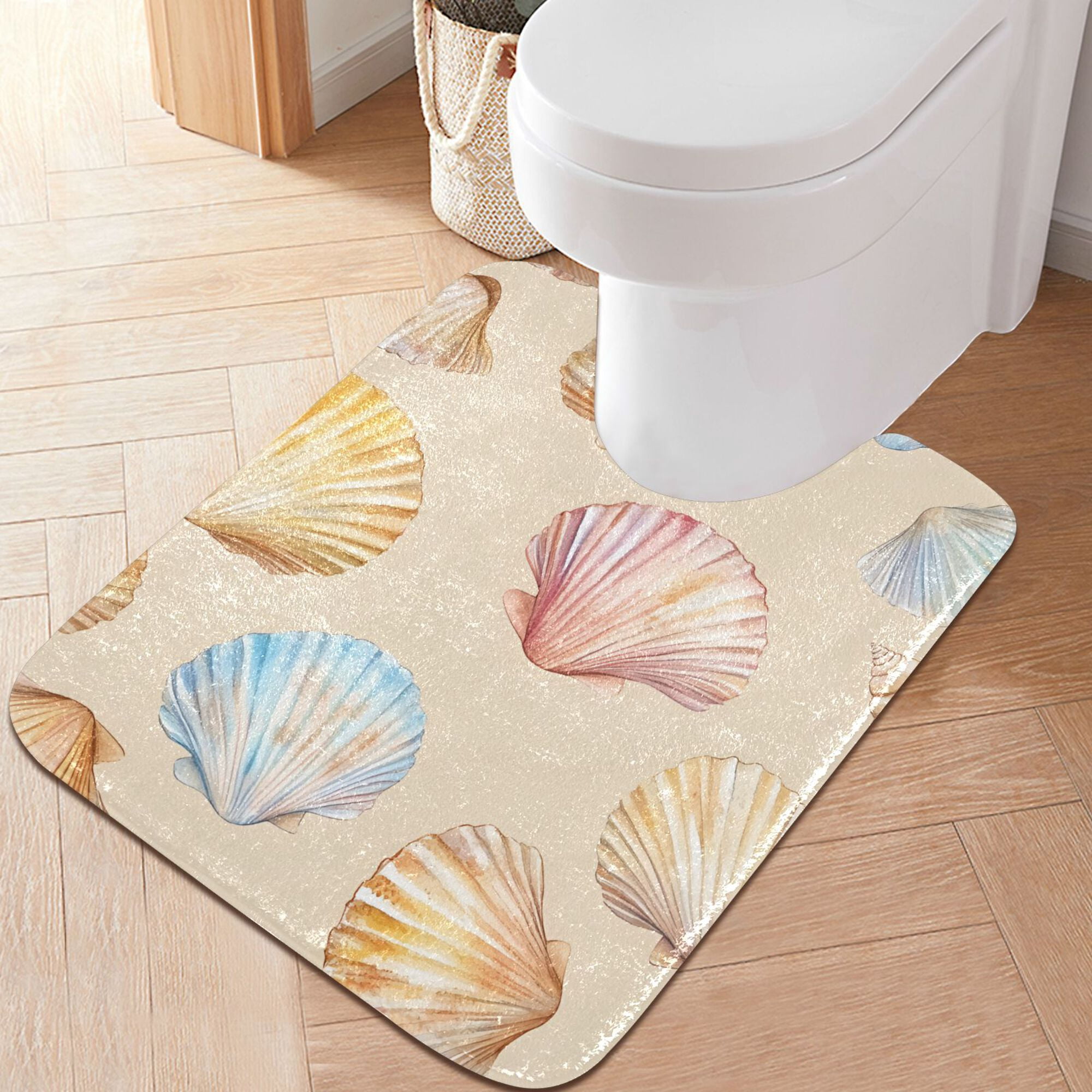 Yayeee Bath Rugs for Bathroom Floor Set of 2 Non Slip Fluffy Soft Absorbent Mat, Watercolor Seashell
