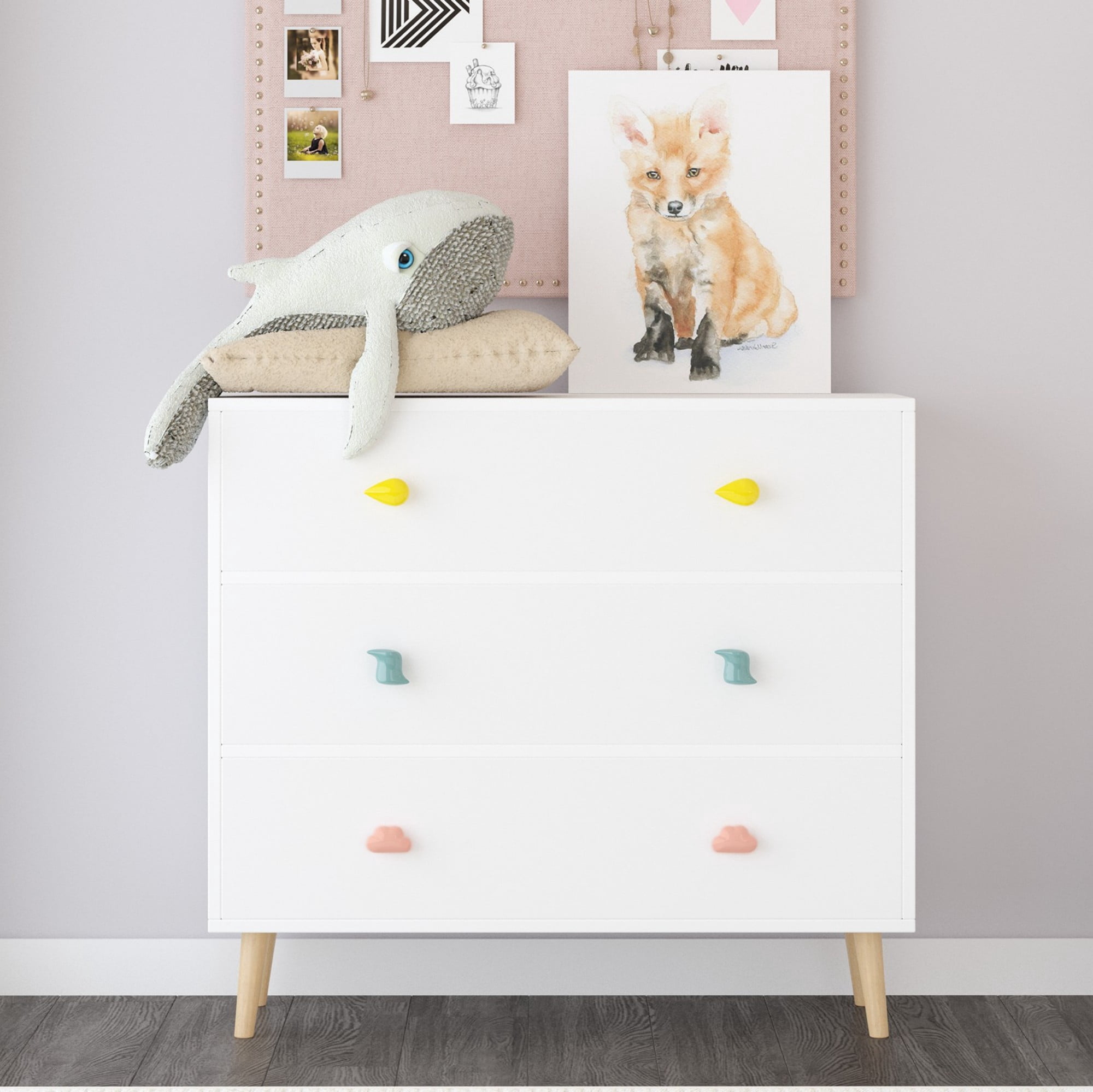 Jopath 3 Drawer Dresser Kids Nightstand Modern Wood Chest of Drawers or Living Room,Nursery,Bedroom,White03