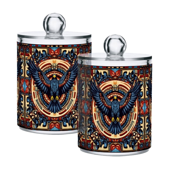 Yayeee 2 Pack Qtip Holder Bathroom Cotton Swab Canister with Lid Clear Dispenser Set, Blue Geometric Eagle