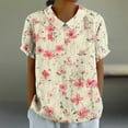 thumbnail image 2 of Linen Tops for Women Summer Collared Short Sleeve Tops Pullover Sweater Blouses Floral Printed Tunic Blouses Baggy Boho Dressy Shirts Going Out Beach Holiday Outfits 2025, 2 of 5