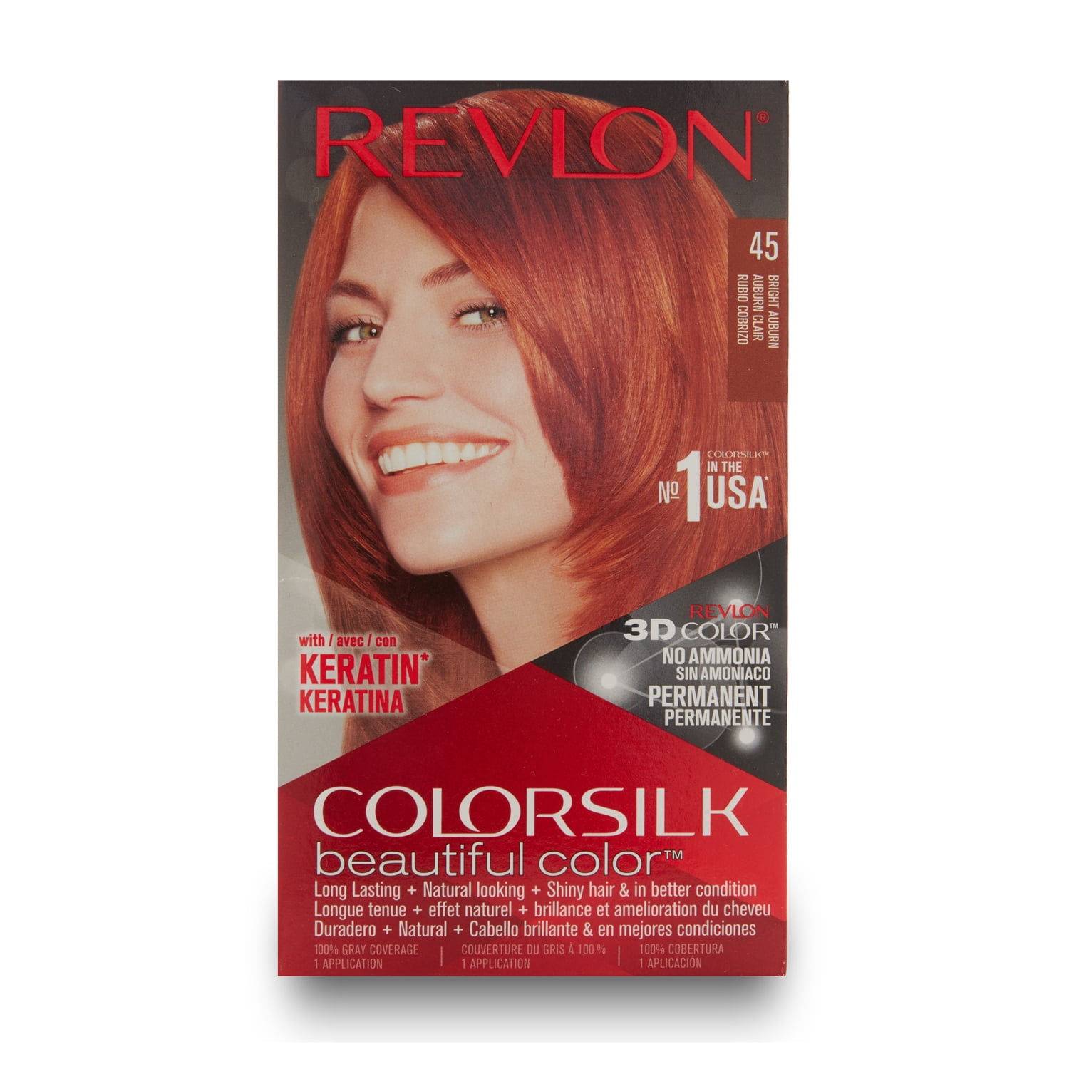 Revlon Colorsilk Beautiful Permanent Hair Color, 45 Bright Auburn, 3 ...
