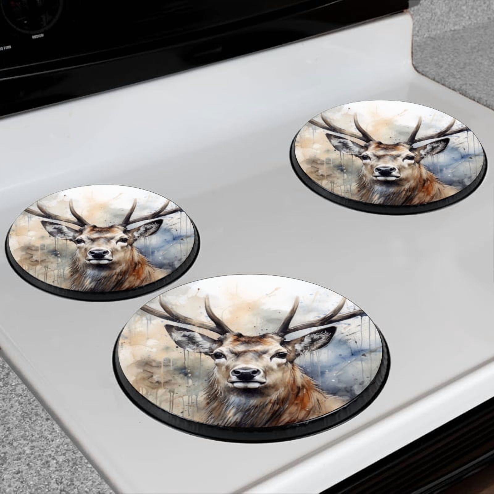 Bahomeck Electric Stove Burner Covers Set Of 4,Elegant Stag Head Detailed Eyes Metal Gas Stove Burner Covers,Protecting Gas Stoves,8 Inch And 10 Inch
