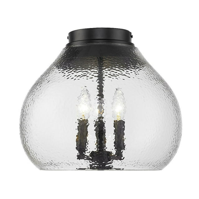Ariella 3-Light Semi-Flush in Matte Black with Hammered Clear Glass
