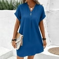 thumbnail image 4 of LADIGASU Women Casual Solid-neck Short Sleeve Dress Pocket Split Hem Strap Dress, 4 of 9