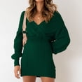 thumbnail image 4 of qolati Sweater Dresses for Women 2024 Fall Long Sleeve Wrap V Neck Knitted Mini Dress Casual Bodycon Business Work Tunic Dress, 4 of 9