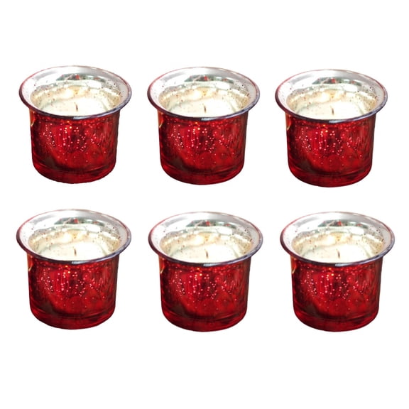 Hosley Set of 6 Glass Tealight Holder, Metallic Antique Red Finish, Ideal Gift for Home Décor, Wedding, Table, Office, Bridal Party, Kitchen Shelf and Bookshelf Décor, Spa.