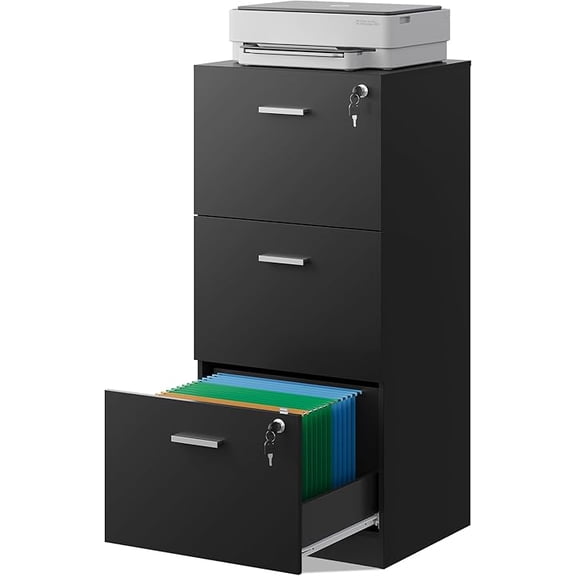 3 Drawer File Cabinet with Lock, Vertical Wood Filing Cabinet for Home Office, Printer Stand for Letter and A4 Size