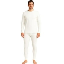 Men’s Thermal Top – White Waffle Texture, Warm Long Sleeve Undershirt, S