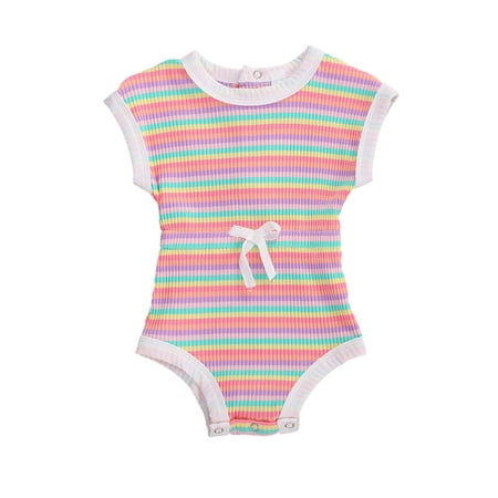 

Gwiyeopda Newborn Baby Striped Romper Casual Unisex Cute Short Sleeve Jumpsuit Romper for Baby Girls Boys