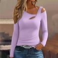thumbnail image 3 of Scyoekwg Womens Fall Tops Long Sleeve Going Out Top Solid Color Casual Cutout Tops Comfy Slim Fit Basic Tee Pullover (Purple,XL), 3 of 5