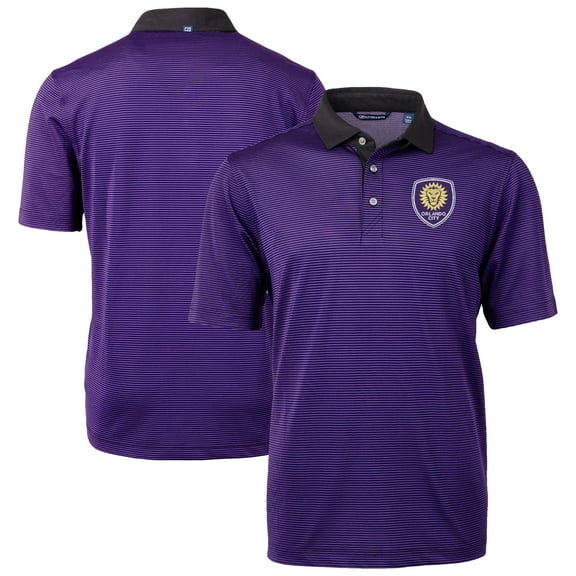 Men's-Cutter & Buck  Purple Orlando City SC Virtue Eco Pique Micro Stripe Recycled Polo