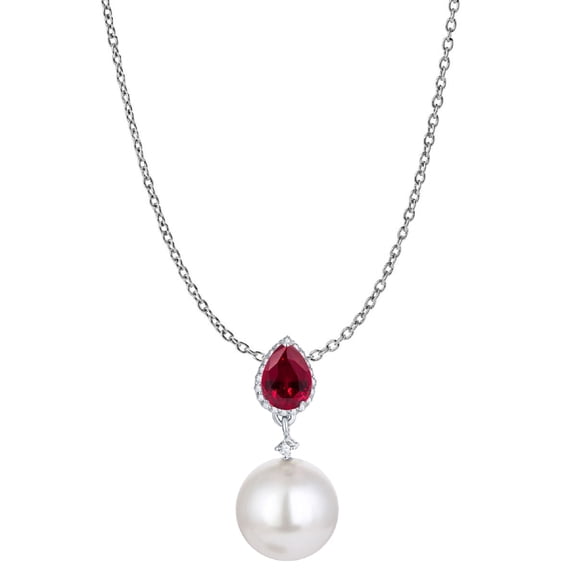 Sterling Silver with 14mm Shell Pearl, Choice Of Gemstone and Natural White Topaz Pendant with 18" Chain