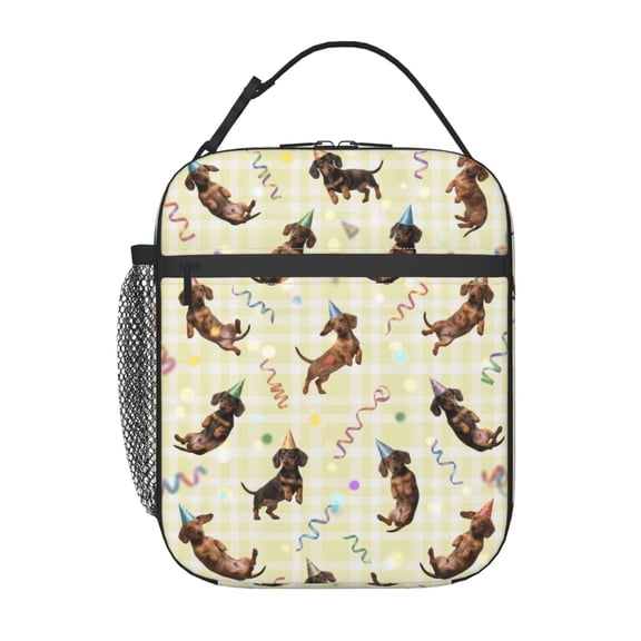 Dog Insulated Lunch Bag Reusable Lunch Box For Women Men Leakproof Thermal Meal Prep Tote With Clip-on Buckle Handle Side Mesh