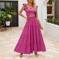 thumbnail image 2 of Puliio Women Outfit Set Casual Fashion Solid Color Button V Neck Spaghetti Strap Top And Skirt 2pc Summer Solid Color Sexy Beach Vaction Resort Style Skirt Sets, 2 of 5