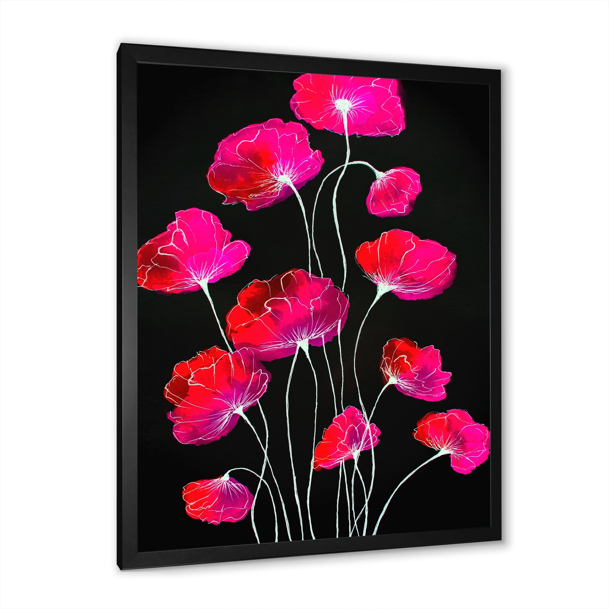 Designart 'Abstract Red Flower Detail On Black Background III' Traditional Framed Art Print
