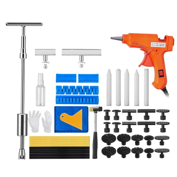 VEVOR 52 PCS Dent Removal Kit, Paintless Dent Repair Kit with 2-in-1 Slide Hammer with Stainless Steel Grooves, Short Puller Lines and Long Puller Lines, for Auto Dent Removal, Minor Dents, Door Ding