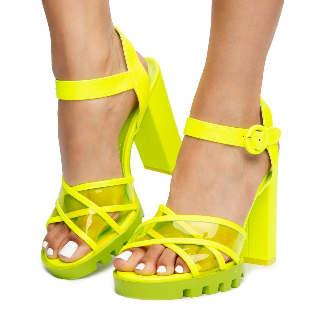 Cape Robbin Inferno Yellow Flame Accent Stiletto Heels Open Sandals Pumps 