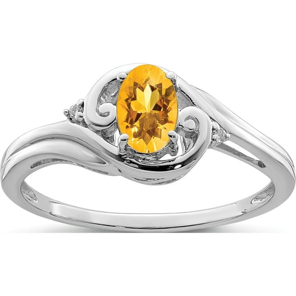 Sterling Silver Rhodium Plated Diamond & Citrine Ring (Size 6) Made In India qr4504ci-6