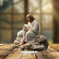 thumbnail image 5 of Good Shepherd Figurine ,Jesus Statue with Lamb,2d Christmas Decorations Indoor Farmhouse Table Toppers,Religious Figures and Small Sheep Sitting A 2D Acrylic Ornament, 5 of 7