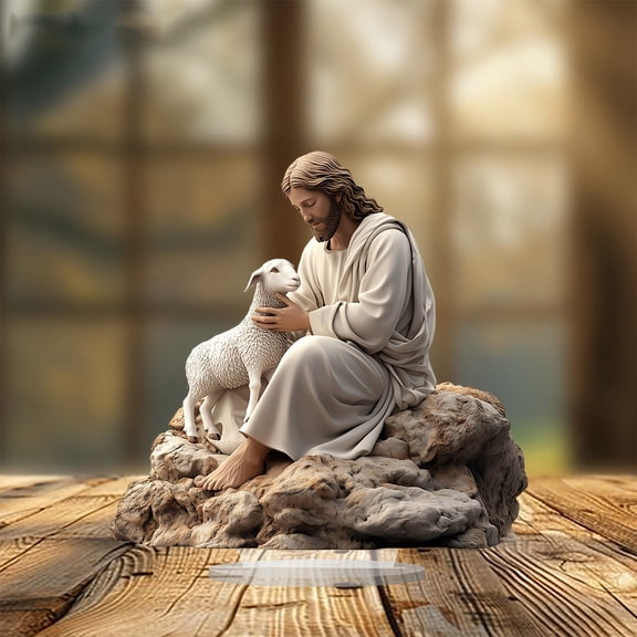 Nkmbld Easter Decorations for Home, Religious Figures and Small Sheep Sitting Acrylic Ornament for Home Office Tabletop Centerpiece Decorations
