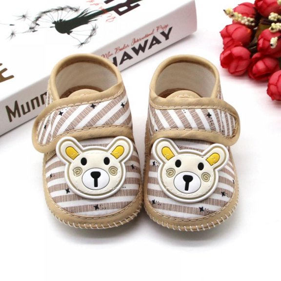 Lemetow Baby Cartoon Cotton Shoes Bear Pattern Stripes Casual Sneakers Newborn Soft Sole Toddler Shoes 0-18M