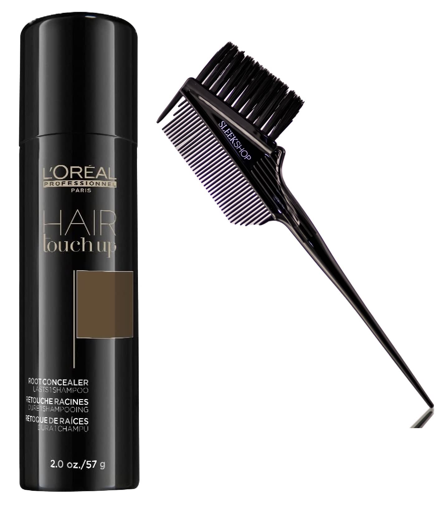 BROWN , L'oreal Professionnel HAIR TOUCH UP Spray, Root Concealer Aerosol Hair Color Hairspray Loreal Haircolor Dye - Pack of 1 w/ SLEEK 3-in-1 Brush/Comb - image 1 of 1