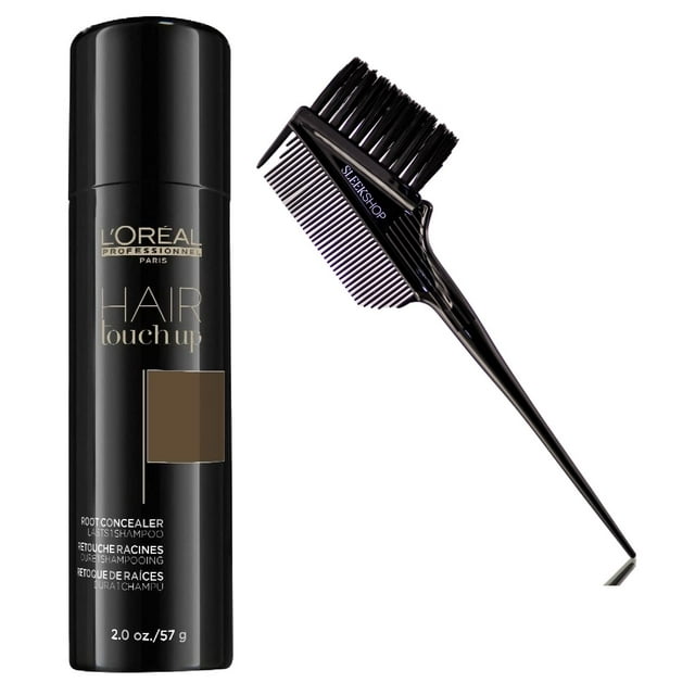 BROWN , L'oreal Professionnel HAIR TOUCH UP Spray, Root Concealer Aerosol Hair Color Hairspray Loreal Haircolor Dye - Pack of 1 w/ SLEEK 3-in-1 Brush/Comb