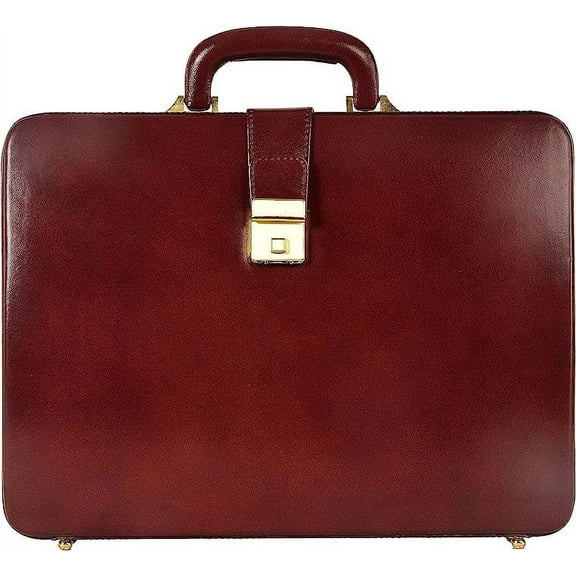 LINDSEY STREET Premium Look Genuine Leather Attache Briefcase for Mens Office Handbag 14 Inch Laptop Case