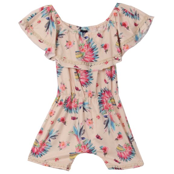 Big Girls' Floral Unicorn Off Shoulder Birthday Party Romper Clothing Pink 6 XL (R301-05)