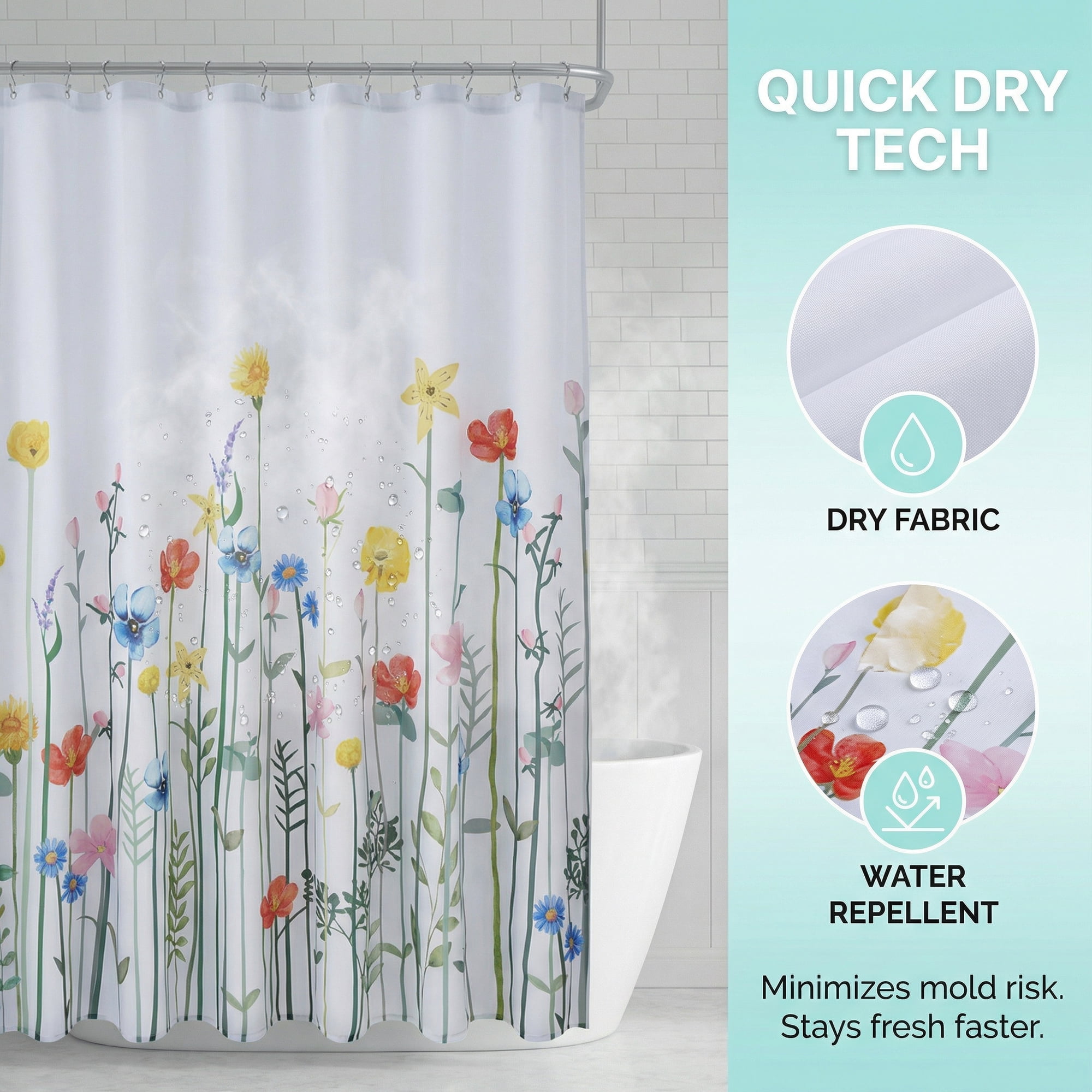 Unique Bargains Shower Curtain Waterproof Sets with Hooks Multicolor 71"W x 71"L