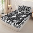 thumbnail image 2 of Homewish Spooky Skull Skeleton Zipper Twin Comforter Sets with Fitted Sheet and 2 Pillowcases,Hipple Damask Floral Zipper Bedding Set,Halloween Bed Set,Black Reversible,4pcs, 2 of 8