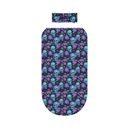 

Lafuoo purple flower blue Skull Pattern 0-6 Months Newborn Swaddle Bag Headband Set for Girls Clothes Baby Care Products