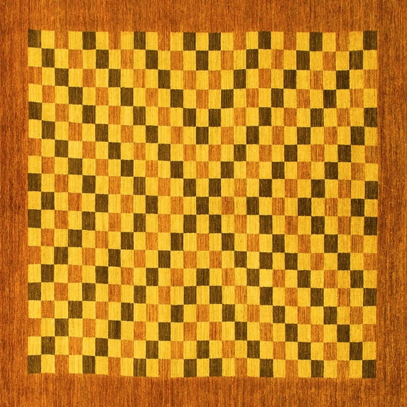 Ahgly Company Machine Washable Indoor Square Checkered Yellow Modern Area Rugs, 8' Square