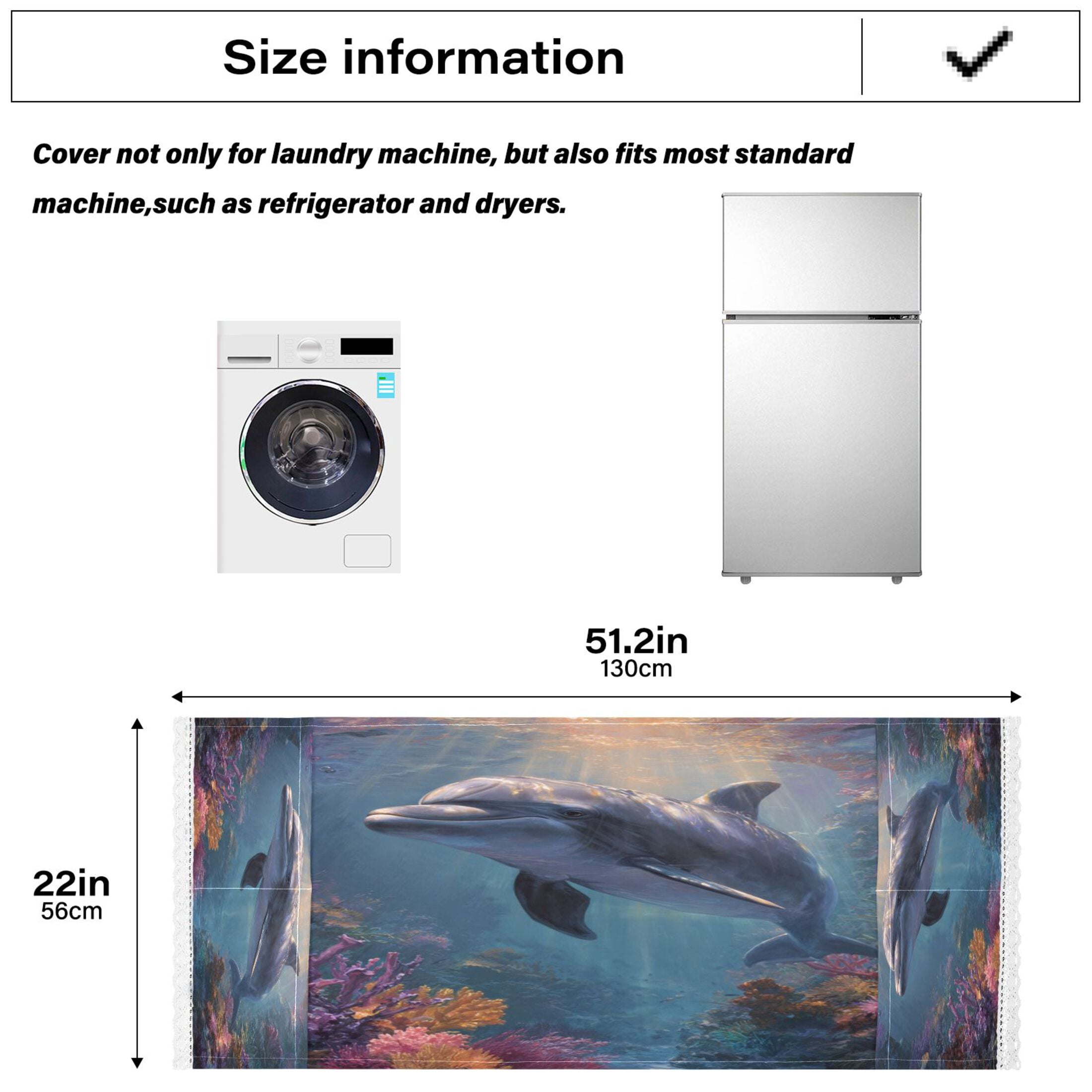 Washing Machine Cover 51.2x22in, Durable Polyester Dust Cover with Lace Trim and Side Pocket for Appliances Dolphin