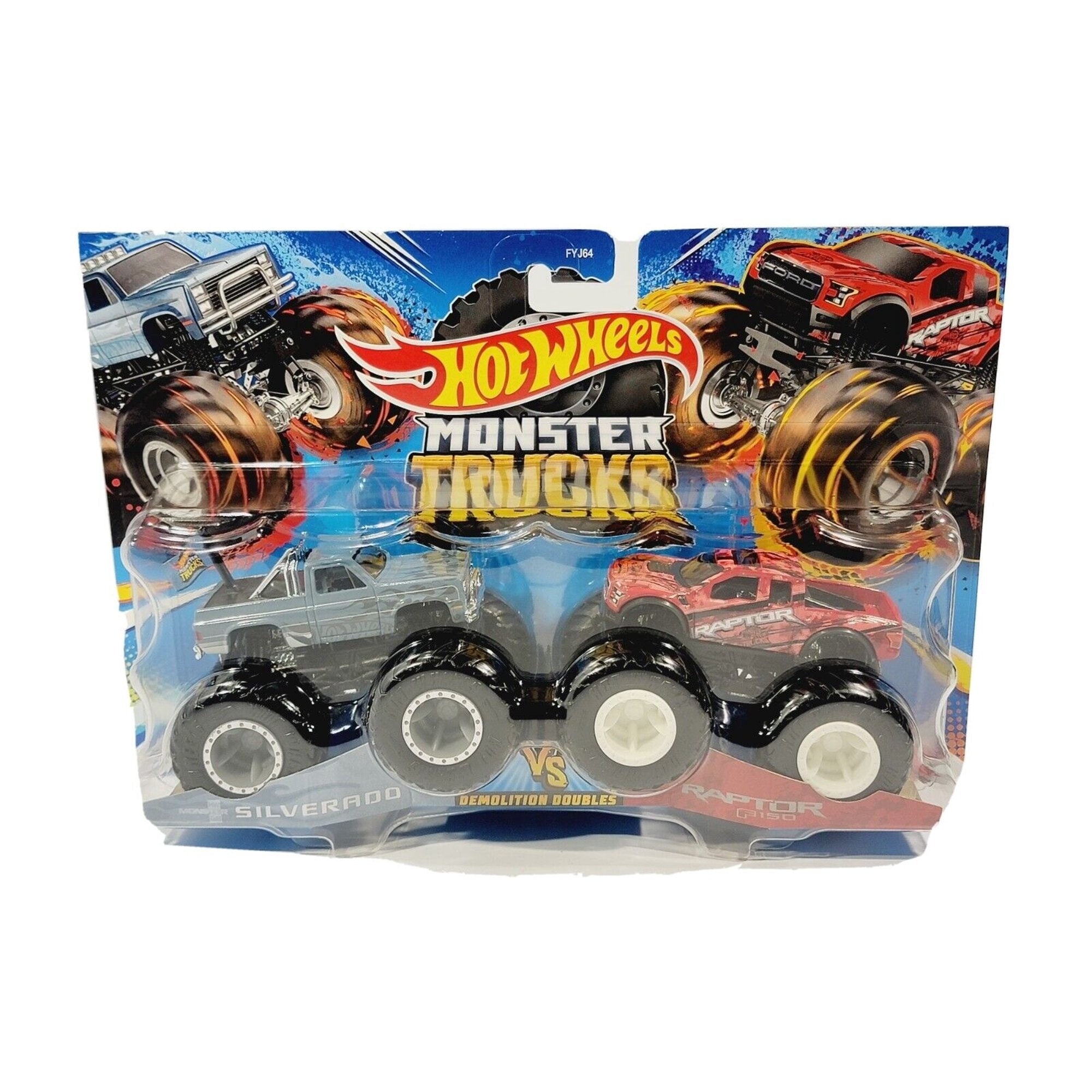 Hot Wheels Monster Trucks Silverado VS Ford Raptor Demolition Doubles