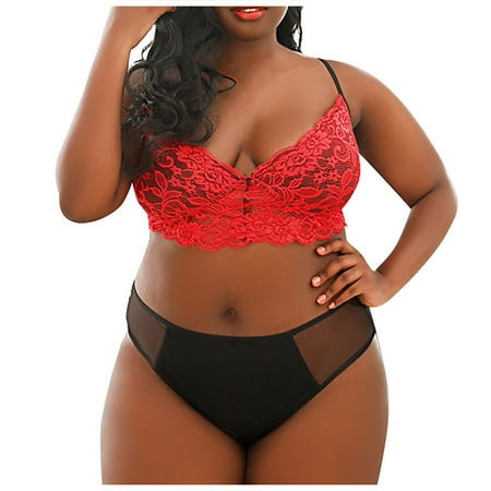 

RPVATI Womens Sexy Lace Lingerie Set Plus Size Push Up Underwire Bra and Panty Set
