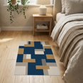 thumbnail image 3 of ODIKA 2'x3' Washable Accent Rug Navy Geometric Teal Block Neutral Minimalist Interlocking Tan Abstract Refined for Bedroom, Nursery, RV, Pet Friendly, Bedside Mat, 3 of 7