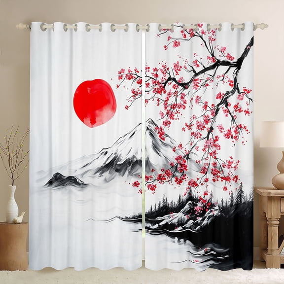Castle Fairy Japanese Style Black Out Curtains,Sakura Curtains Pack of 2 (42x63 Each)