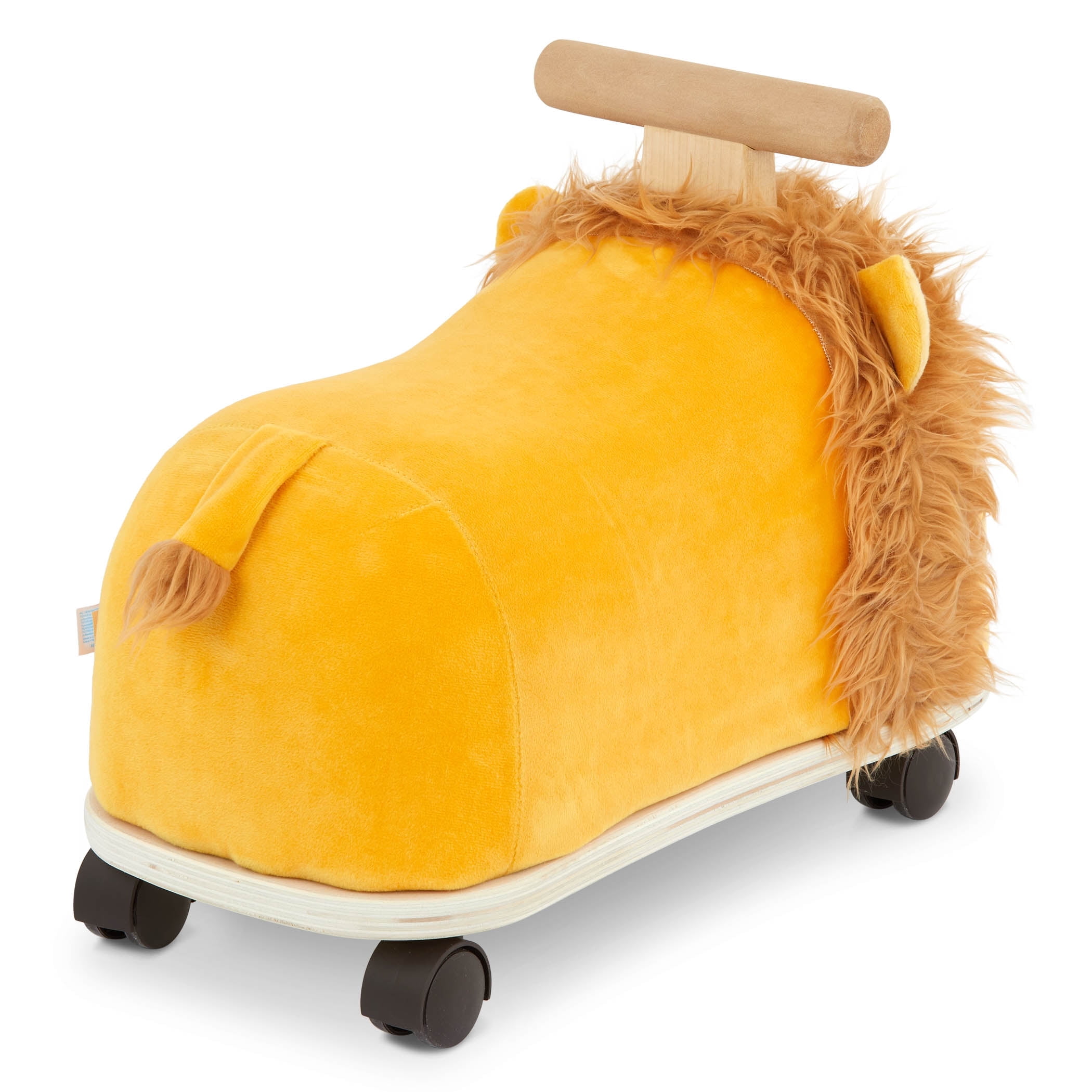 Battat Rollin' Lion Animal Ride-On Toy with Wooden Handle, Toddler and Preschool Toys