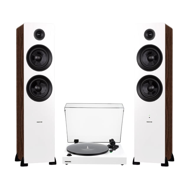 Fluance RT81+ Turntable (White) and Ai81 Tower Speakers (White Walnut) Bundle: High Fidelity Vinyl Playback & Powerful Stereo Sound, Integrated Amplifiers