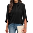 thumbnail image 3 of WIHOLL 3/4 Length Sleeve Womens Tops Pleated Front Blouses for Women Trendy Business Casual Outfits Spring Summer Clothes, 3 of 11
