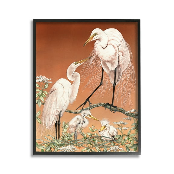 Stupell Industries Traditional Heron Family Animals & Insects Painting Black Framed Art Print Wall Art, 11 x 14