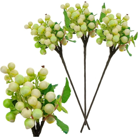 3pcs White Green Artificial Berries Fake Foam Flowers Plants Decoration Picks Wedding DIY Bouquet Garland Christmas Tree Arrangement