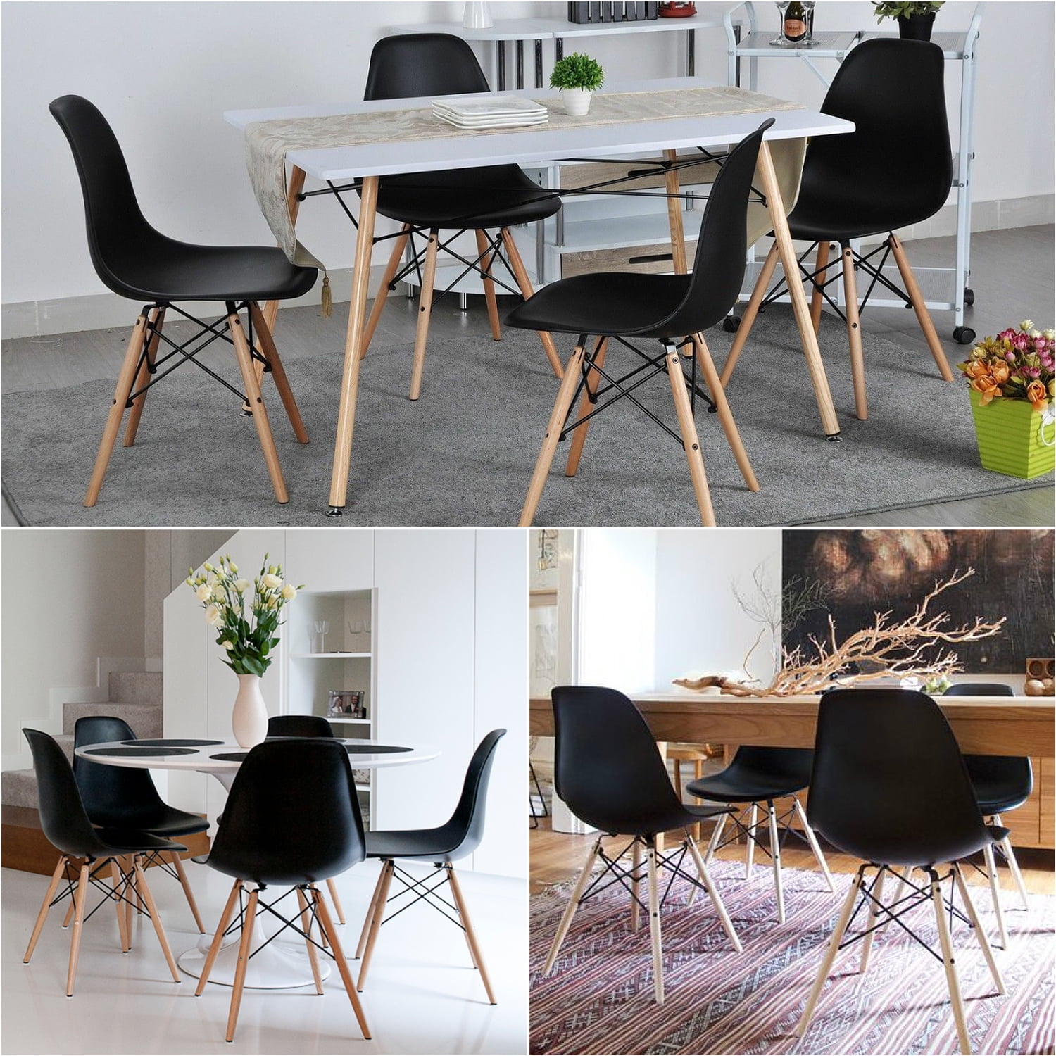 Lacoo Dining Chairs Pre Assembled Modern Style DSW Chair Classic Shell Armless Indoor Kitchen Dining Living Room Side Chairs Set of 4 (Black)