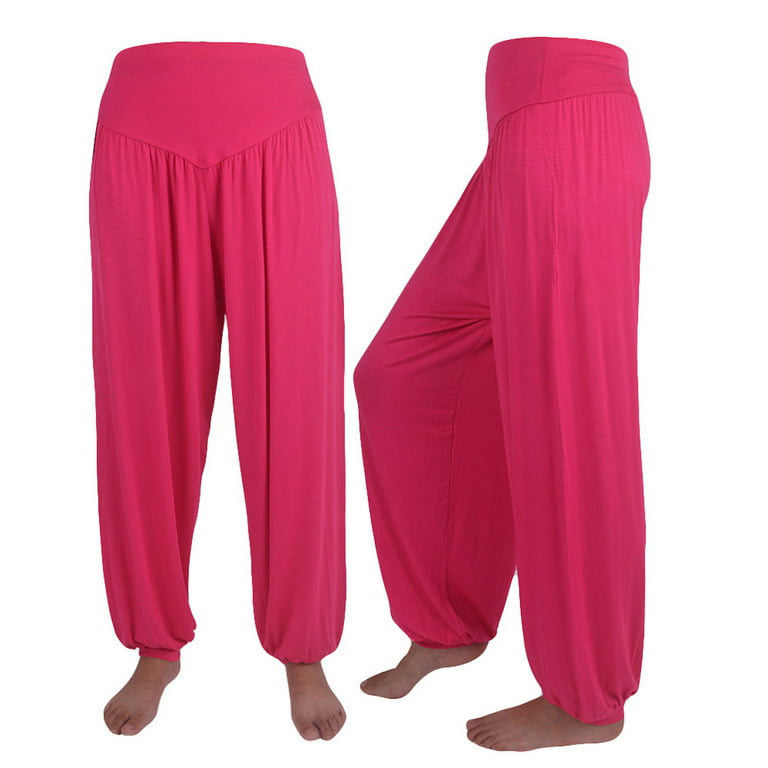 YWDJ Wide Leg Pants for Women High Waist Plus Size Elastic Loose Casual  Cotton Soft Yoga Sports Dance Harem Pants Hot Pink M 
