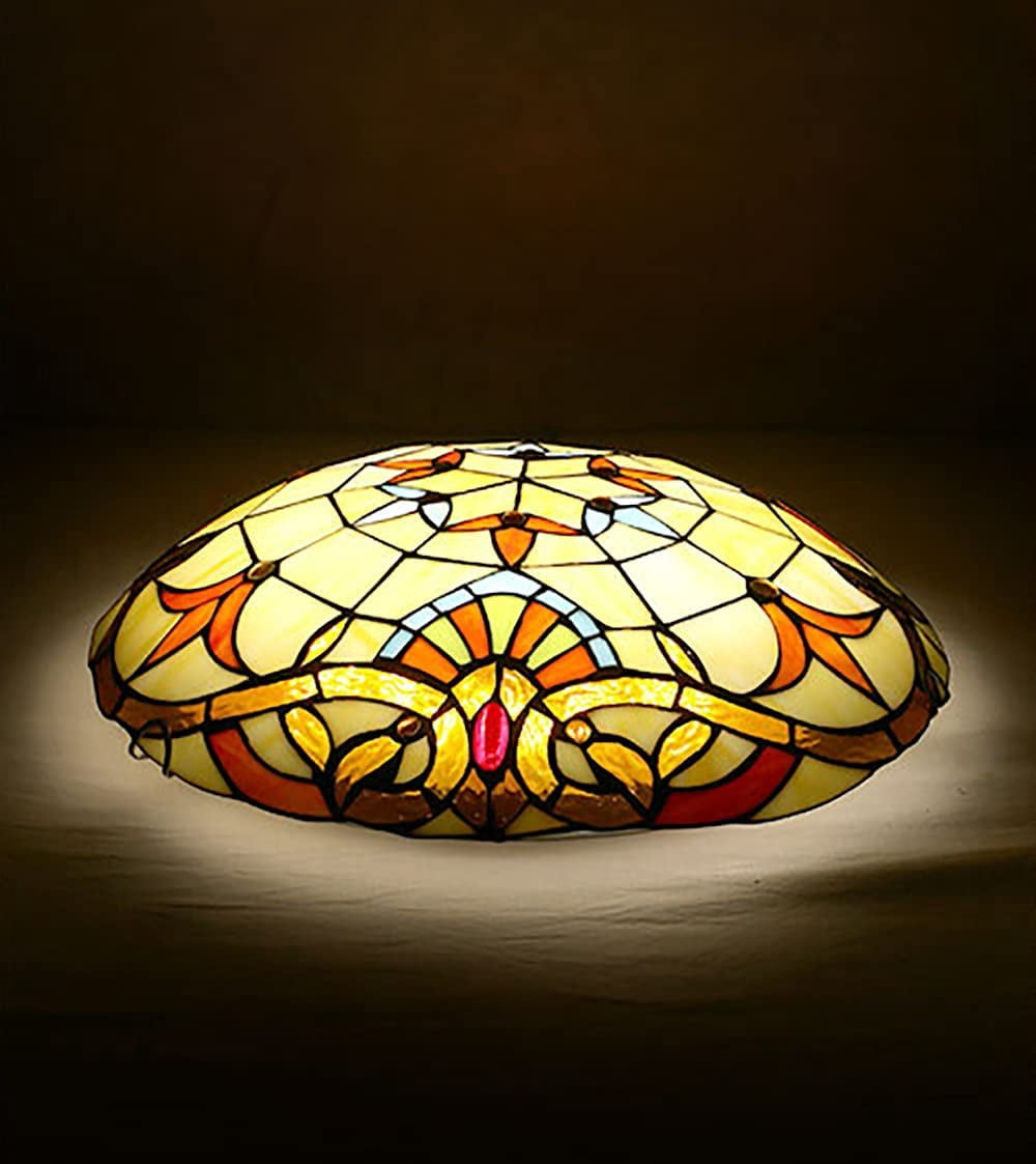 FETCOI Tiffany Style Flush Mount Ceiling Light Vintage Style Ceiling Lamp in Glass Material Victorian Close to Ceiling Light Fixtures