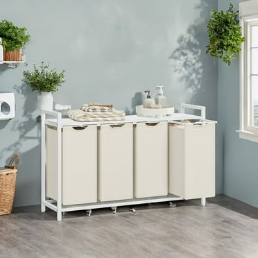 4-Compartment Laundry Basket 40L Metal Frame 45.7x28.4 Inch Collapsible