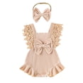 thumbnail image 1 of WIFORNT Baby Girls Summer Romper Infant Lace Sleeve Round Neck Ruffle Romper with Headband 0-18 Months, 1 of 9