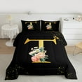 thumbnail image 2 of Homewish Gold Cartoon Monogrammed Full Size Comforter Sets for Female, Initial T Letter Bedding Comforter Set, Groovy Rose Flower Reversible Bedding Sets, Luxury Bedroom Decor, 3 Pieces, 2 of 8